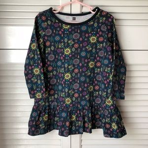 TEA Girls Size 4 Long Sleeve Knit Floral Dress